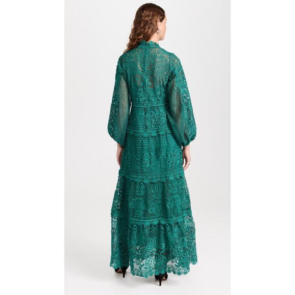 NWT FARM RIO Dark Green Guipure Long Sleeve Maxi Dress Medium M - Picture 2 of 12